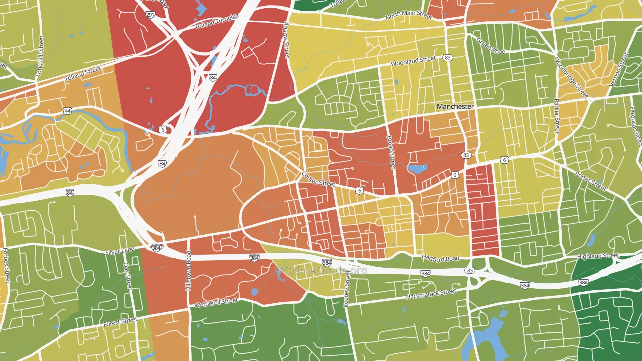 Verplanck, Manchester, CT Map of Vandalism Rates