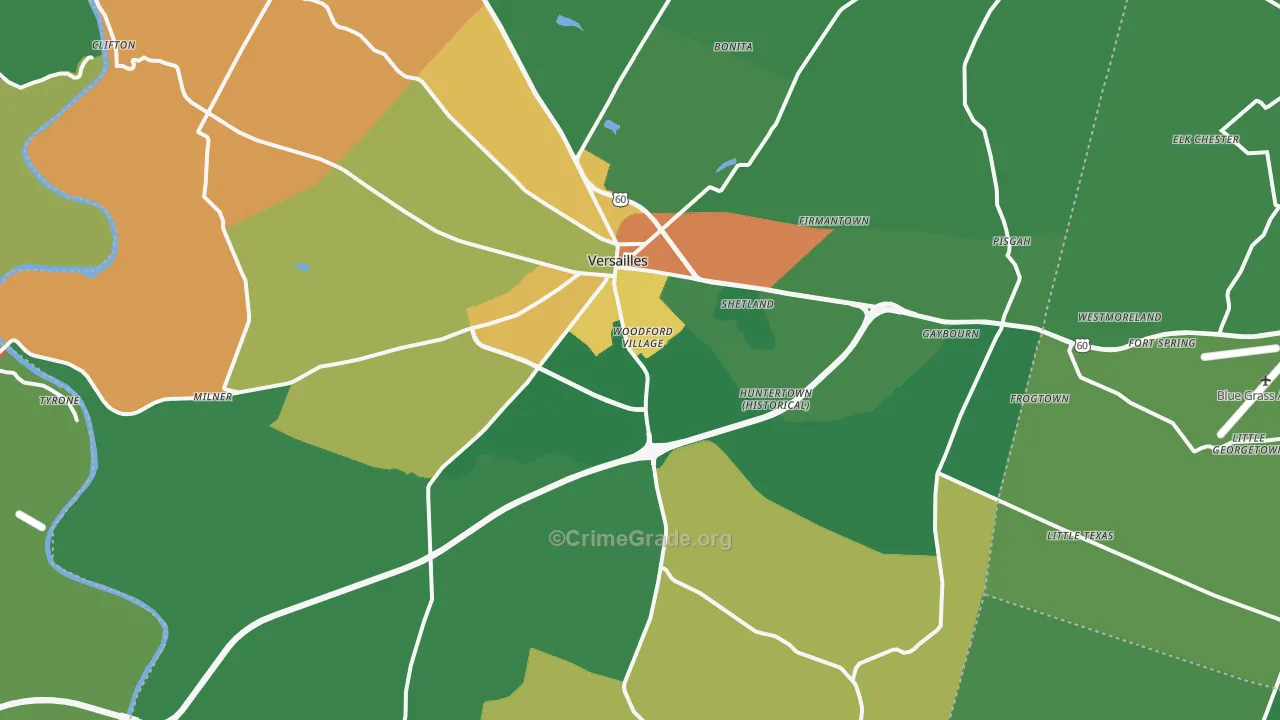 Versailles, KY Map of Vandalism Rates