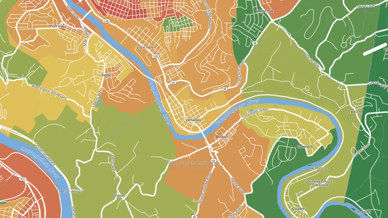 Versailles, PA Map of Vandalism Rates