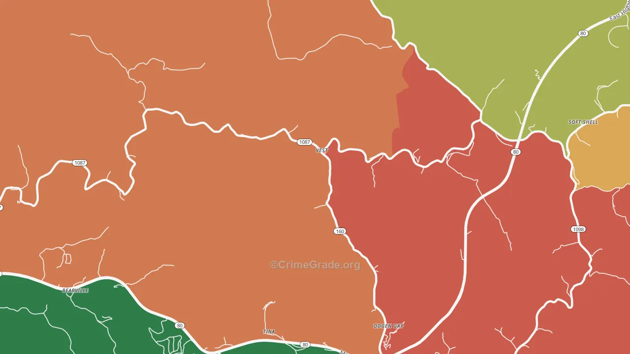 Vest, KY Map of Vandalism Rates