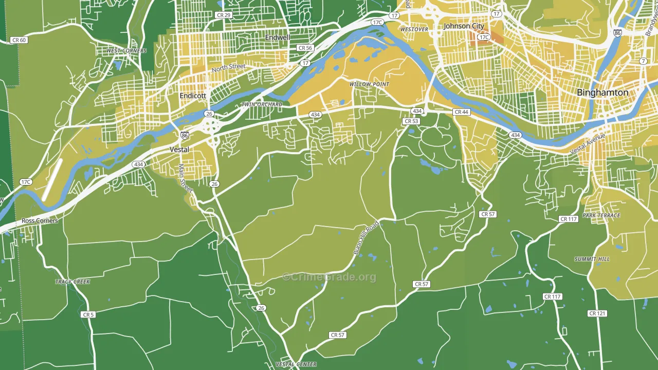 Vestal, NY Map of Vandalism Rates