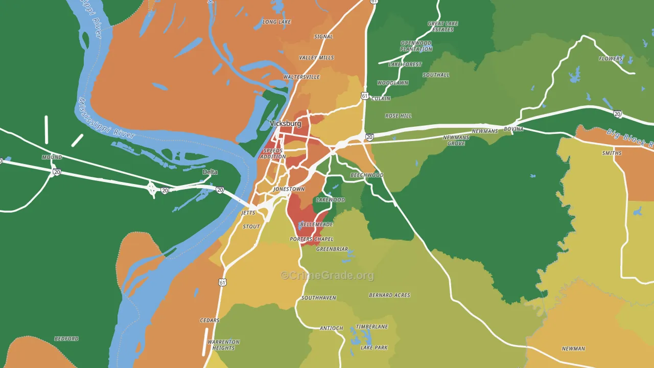 Vicksburg, MS Map of Vandalism Rates
