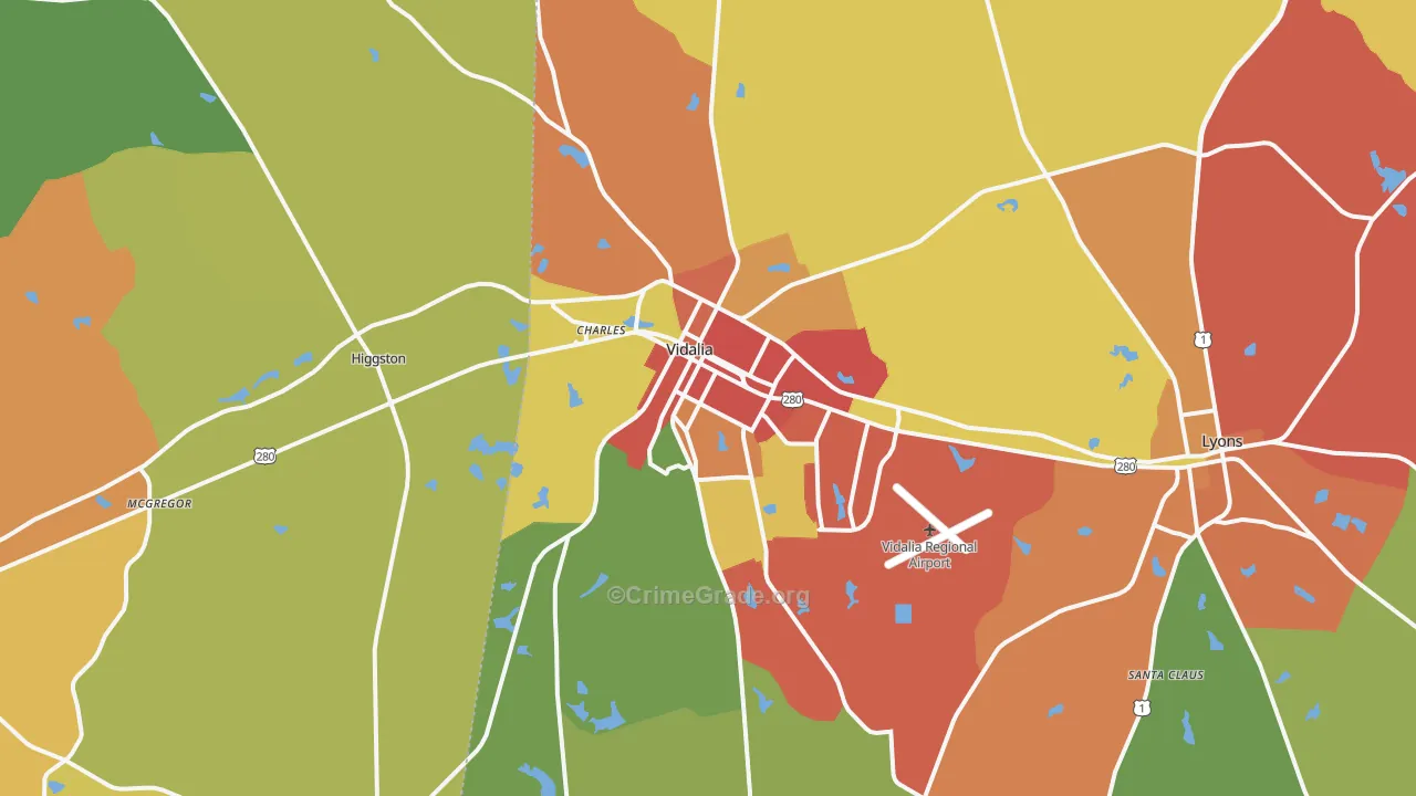 Vidalia, GA Map of Vandalism Rates