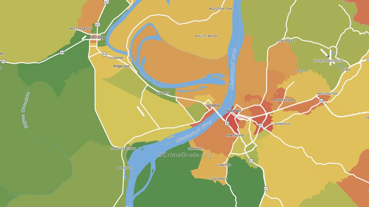 Vidalia, LA Map of Vandalism Rates