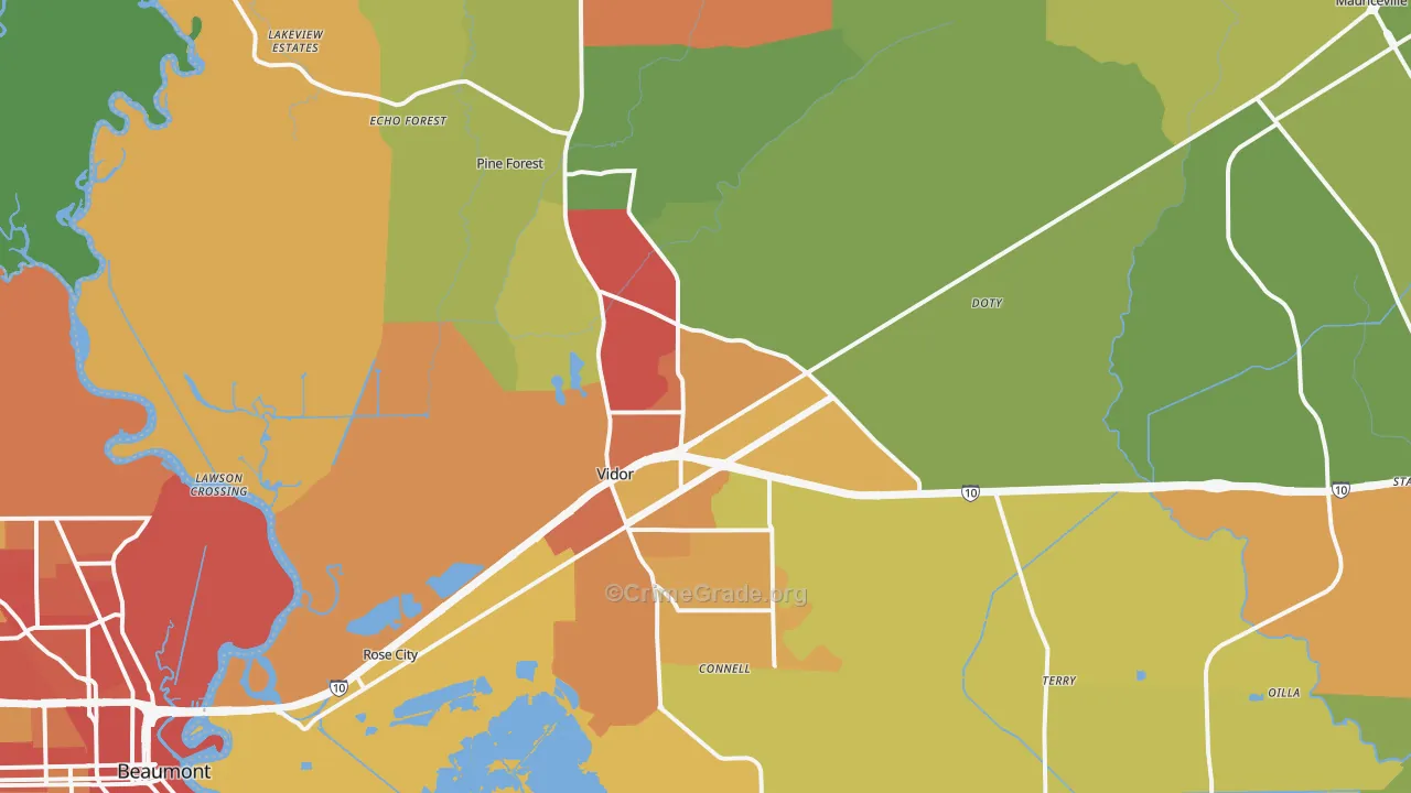 Vidor, TX Map of Vandalism Rates
