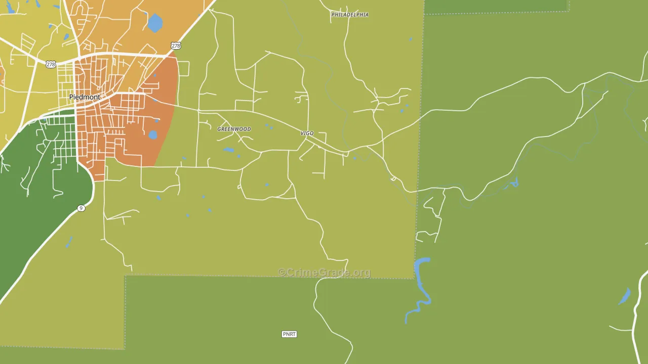 Vigo, AL Map of Vandalism Rates
