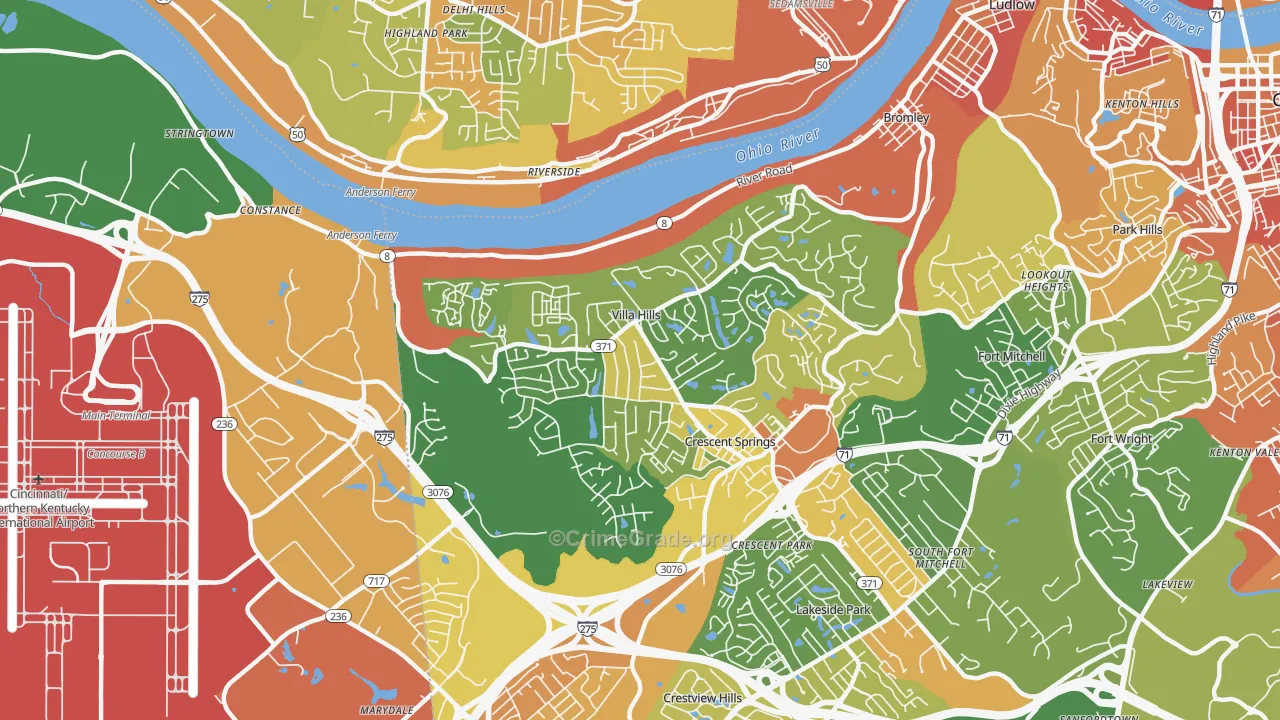 Villa Hills, KY Map of Vandalism Rates