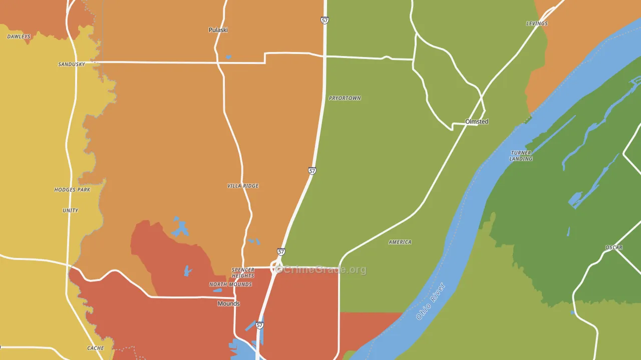 Villa Ridge, IL Map of Vandalism Rates
