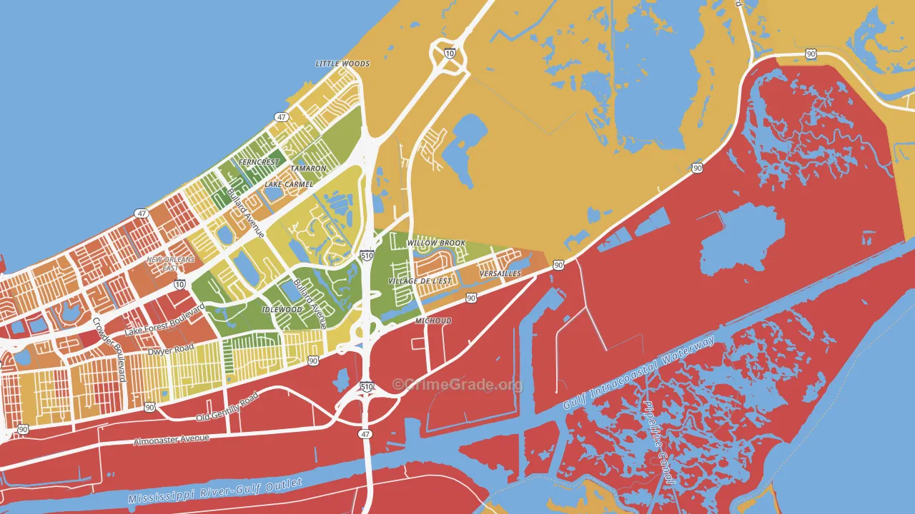 Village de L'Est, New Orleans, LA Map of Vandalism Rates