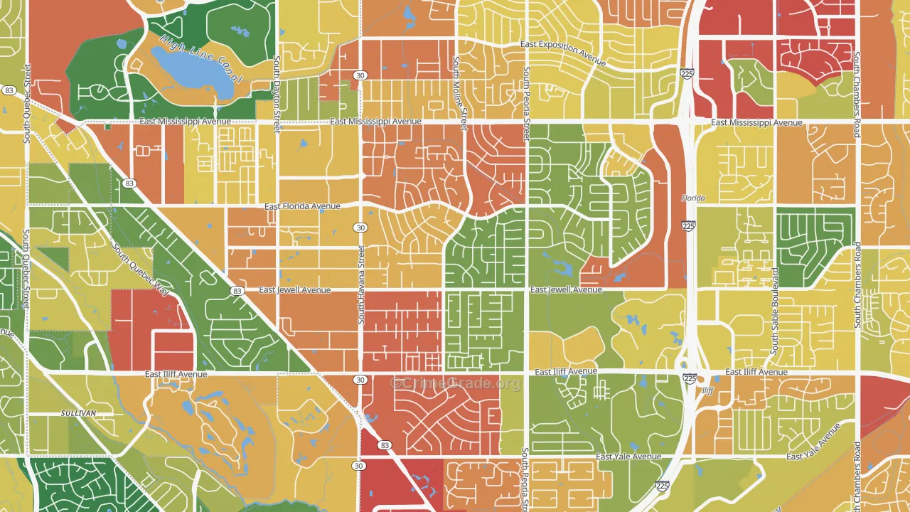 Village East, Aurora, CO Map of Vandalism Rates