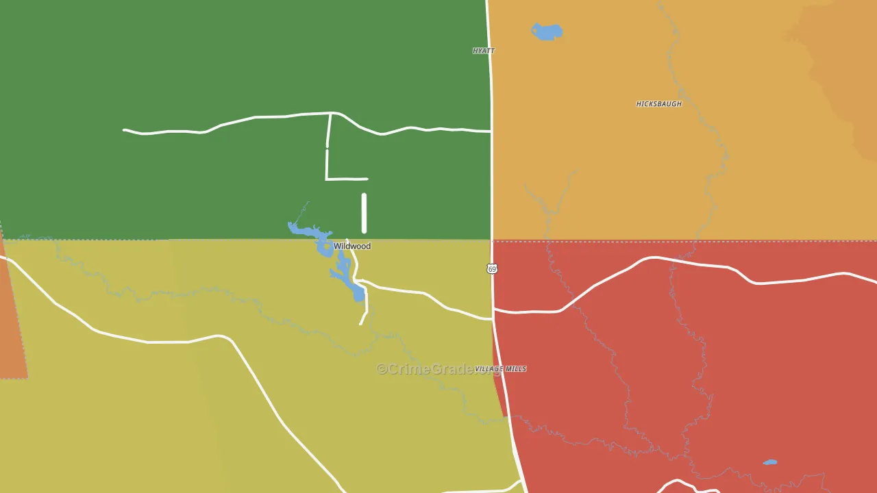 Village Mills, TX Map of Vandalism Rates