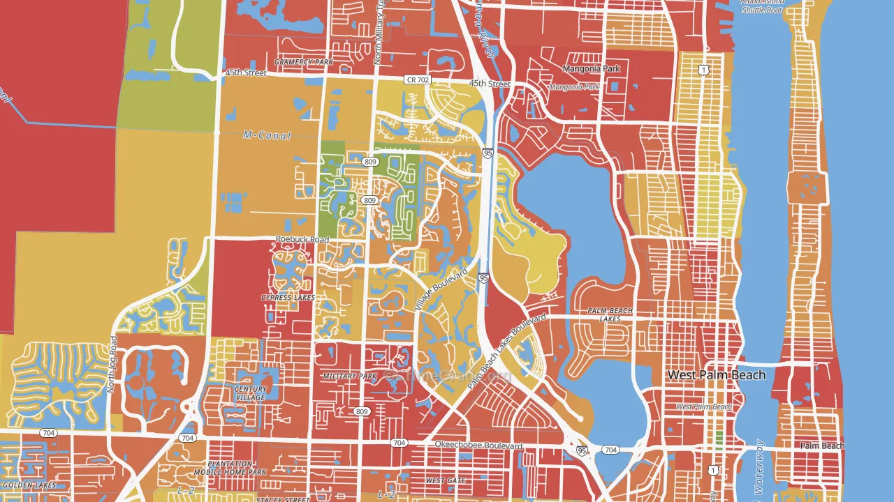 Villages of Palm Beach Lakes, West Palm Beach, FL Map of Vandalism Rates