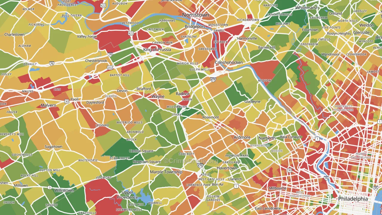 Villanova, PA Map of Vandalism Rates