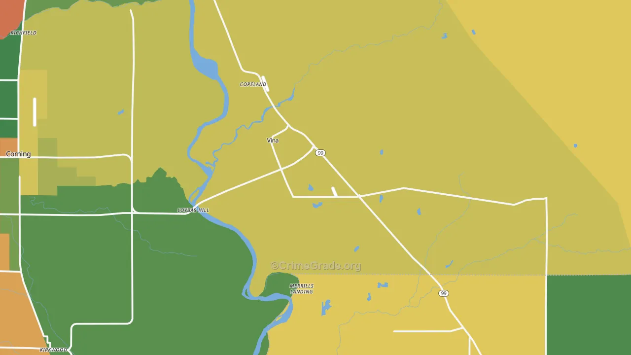 Vina, CA Map of Vandalism Rates