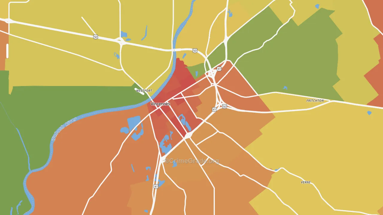 Vincennes, IN Map of Vandalism Rates