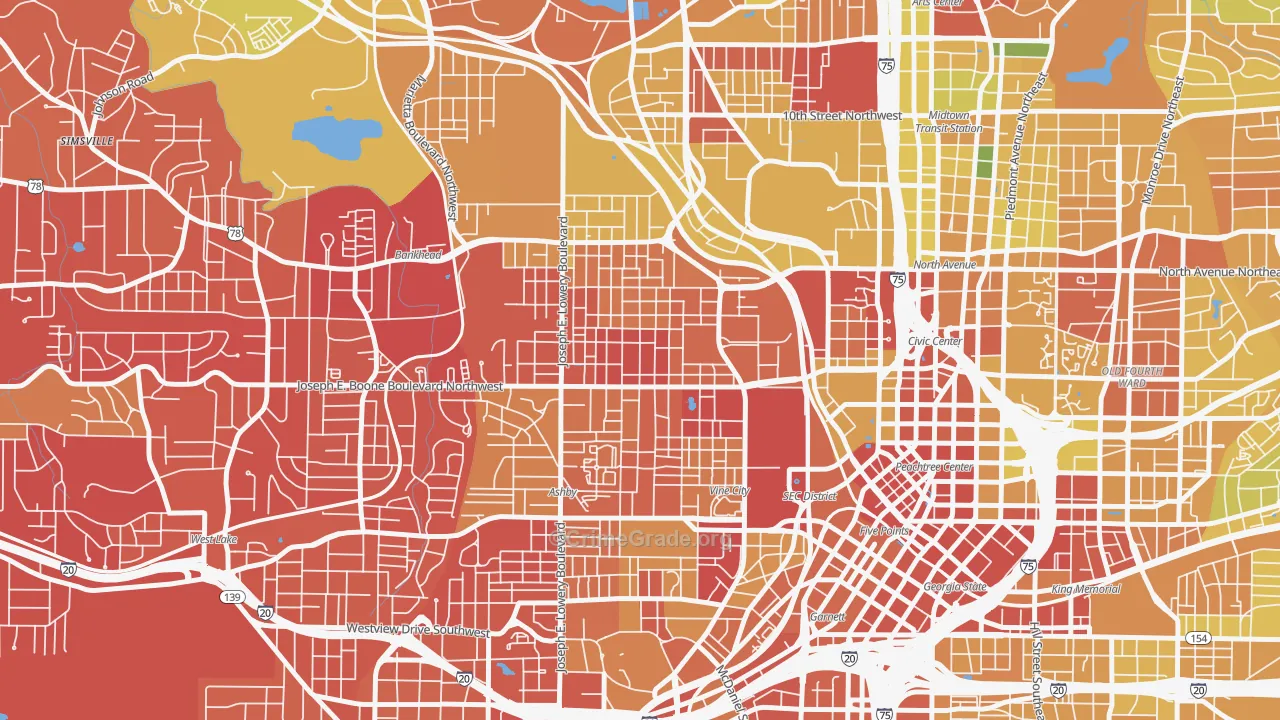 Vine City, Atlanta, GA Map of Vandalism Rates