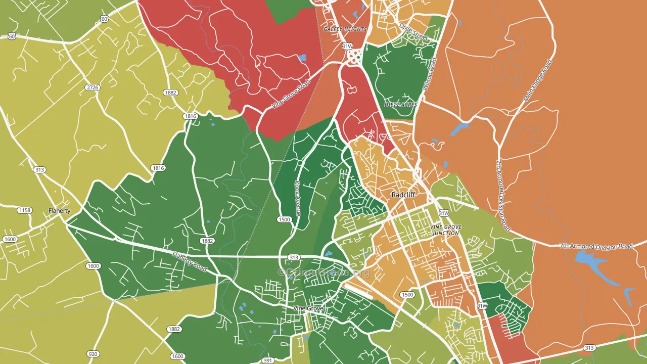 Vine Grove Junction, KY Map of Vandalism Rates