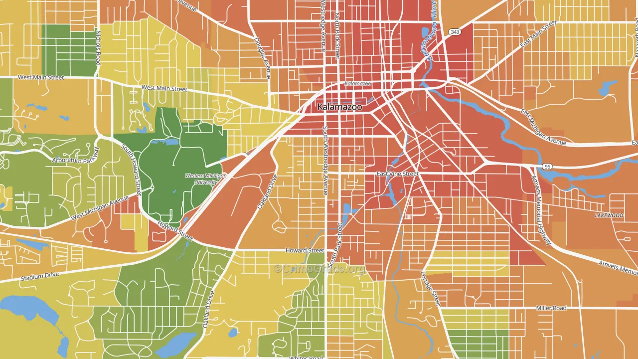 Vine, Kalamazoo, MI Map of Vandalism Rates