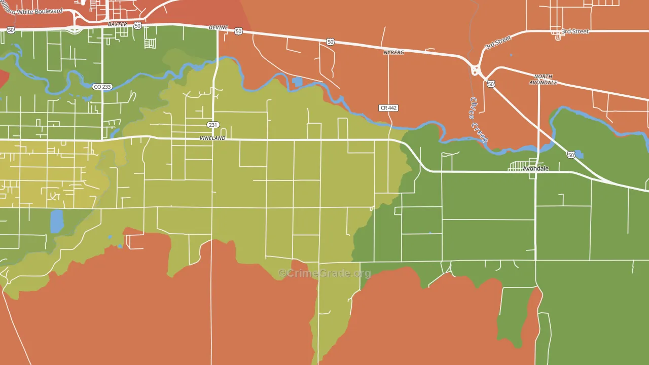 Vineland, CO Map of Vandalism Rates