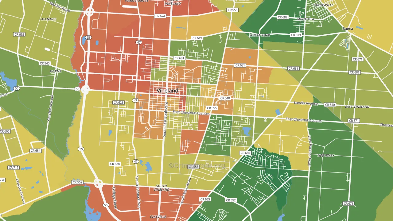 Vineland, NJ Map of Vandalism Rates