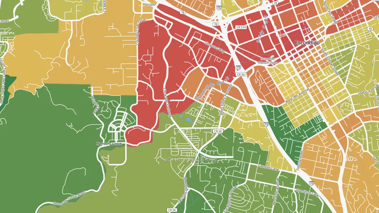 Vineyard, Escondido, CA Map of Vandalism Rates