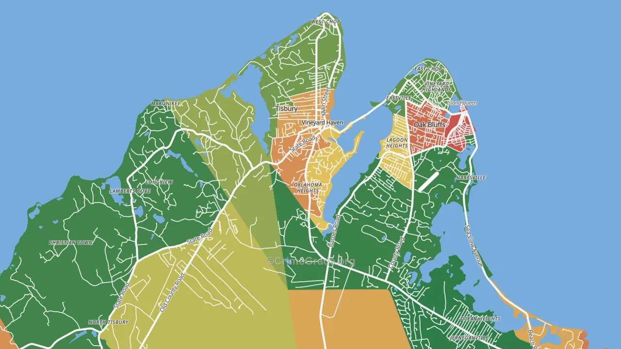 Vineyard Haven, MA Map of Vandalism Rates