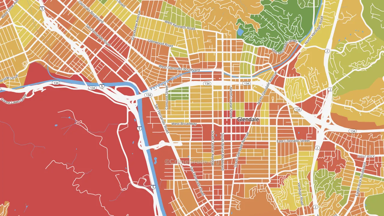 Vineyard-Los Angeles, Glendale, CA Map of Vandalism Rates