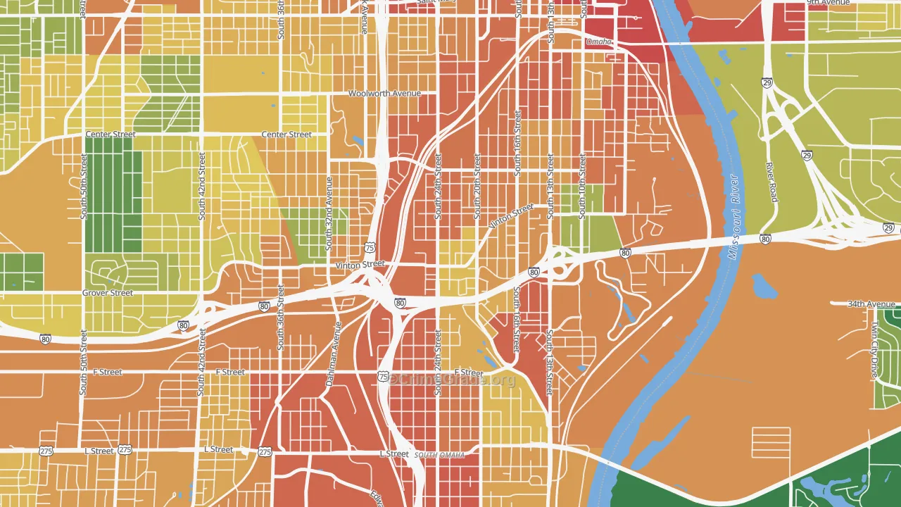 Vinton Street, Omaha, NE Map of Vandalism Rates
