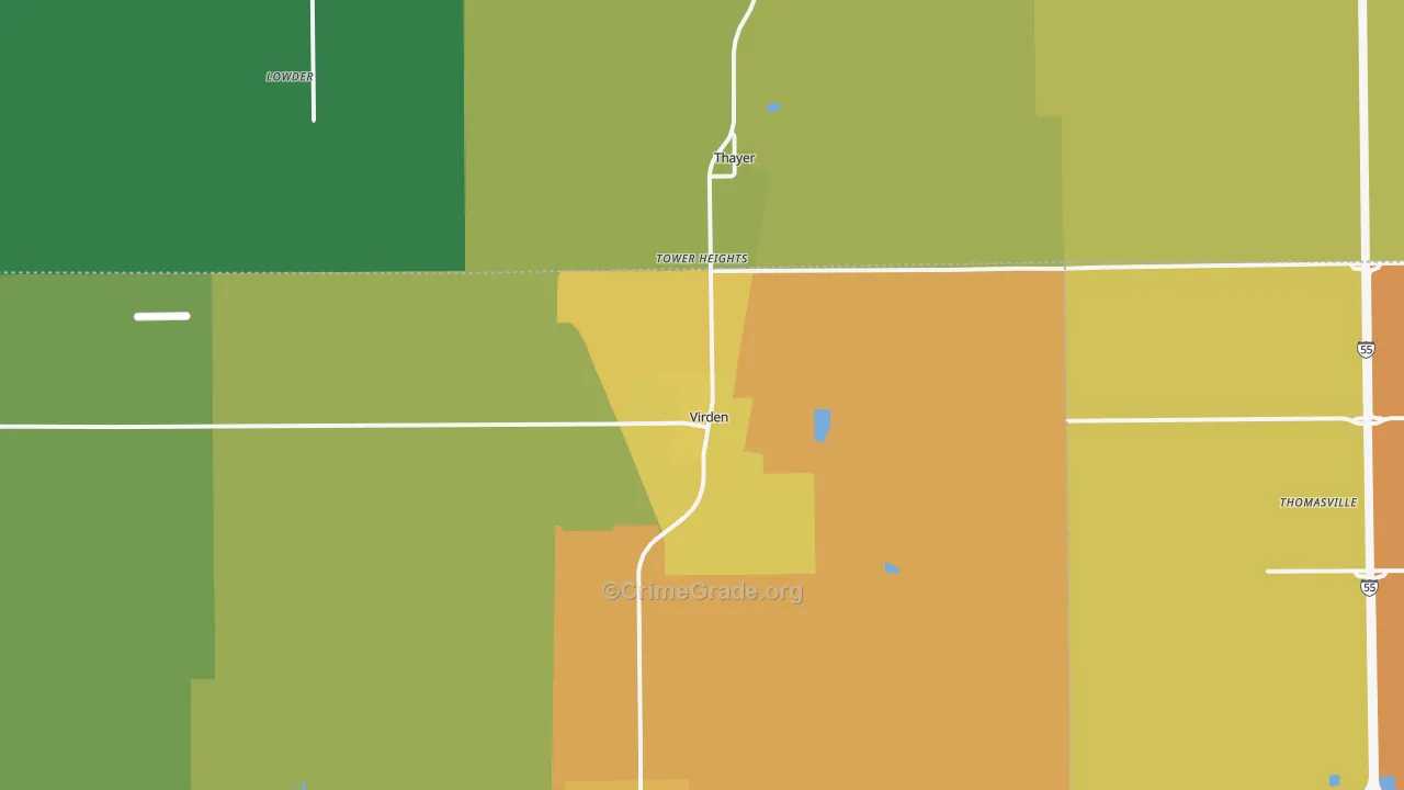 Virden, IL Map of Vandalism Rates