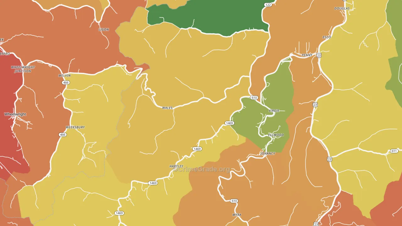 Virgie, KY Map of Vandalism Rates