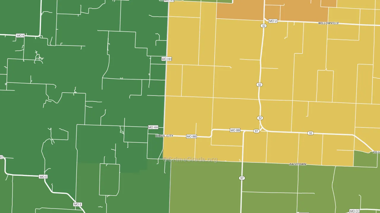 Virgil City, MO Map of Vandalism Rates
