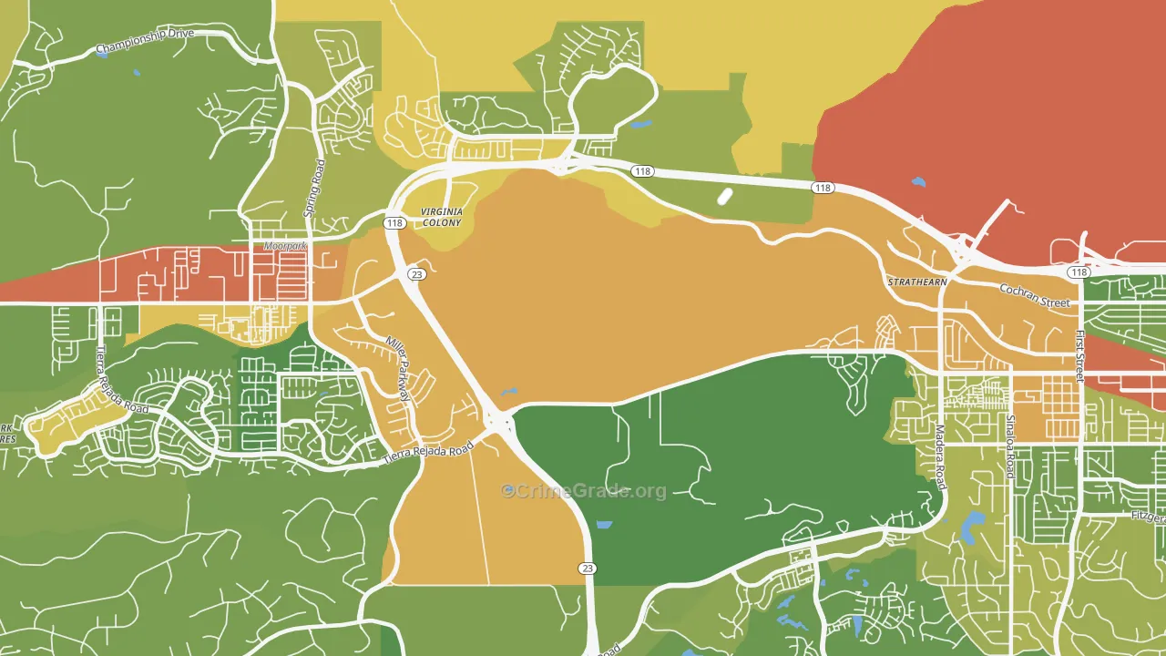 Virginia Colony, CA Map of Vandalism Rates