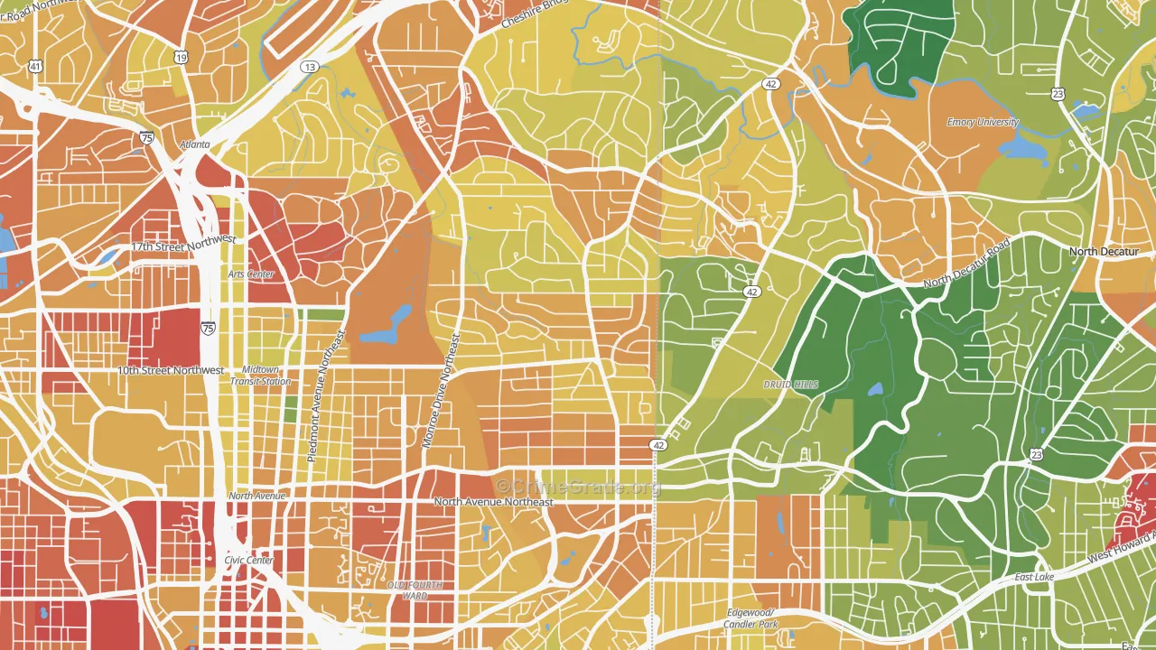Virginia-Highland, Atlanta, GA Map of Vandalism Rates
