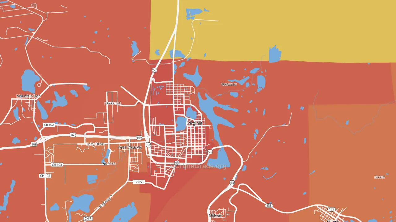 Virginia, MN Map of Vandalism Rates