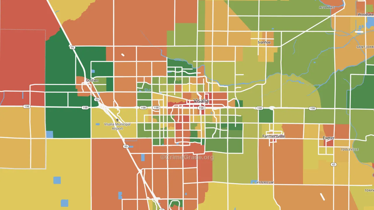 Visalia, CA Map of Vandalism Rates