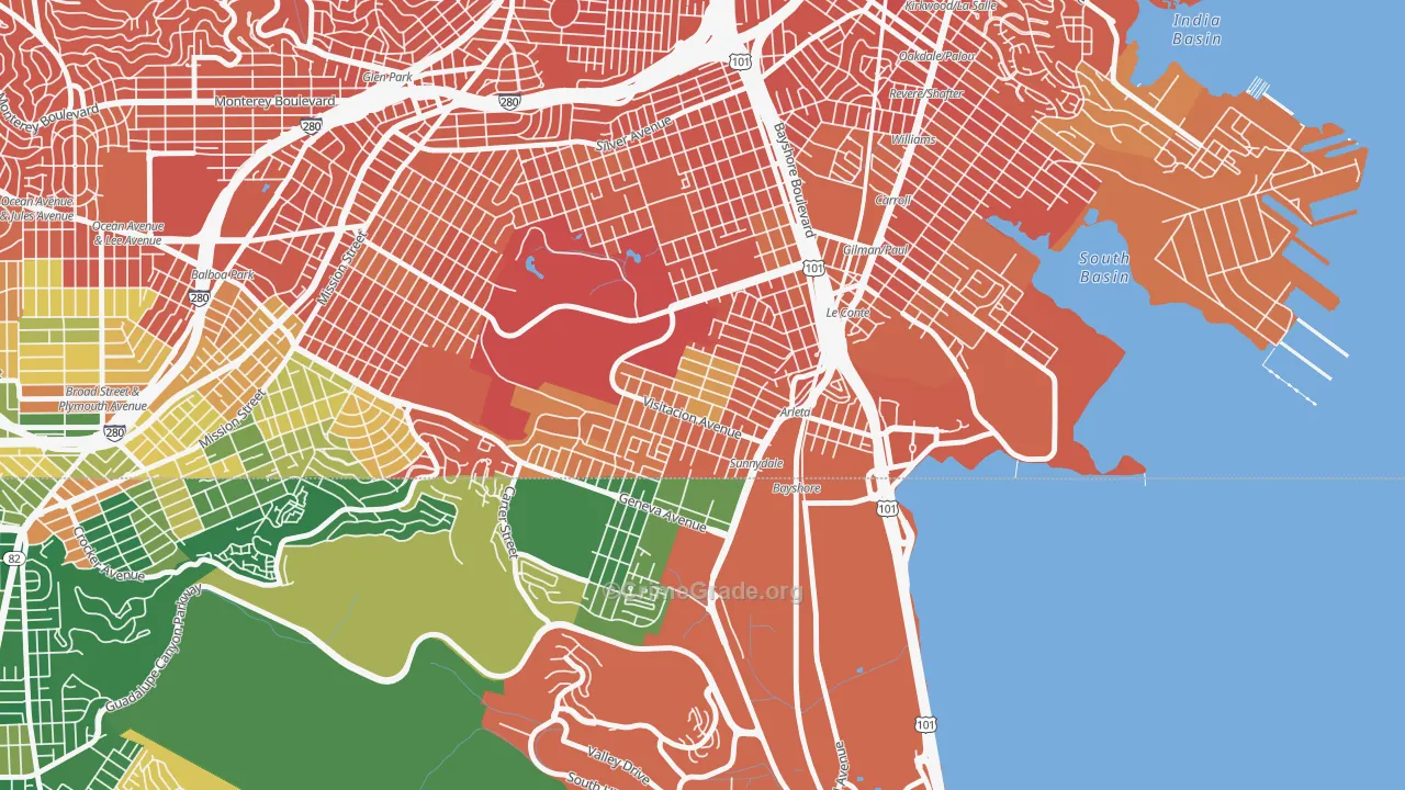 Visitacion Valley, San Francisco, CA Map of Vandalism Rates