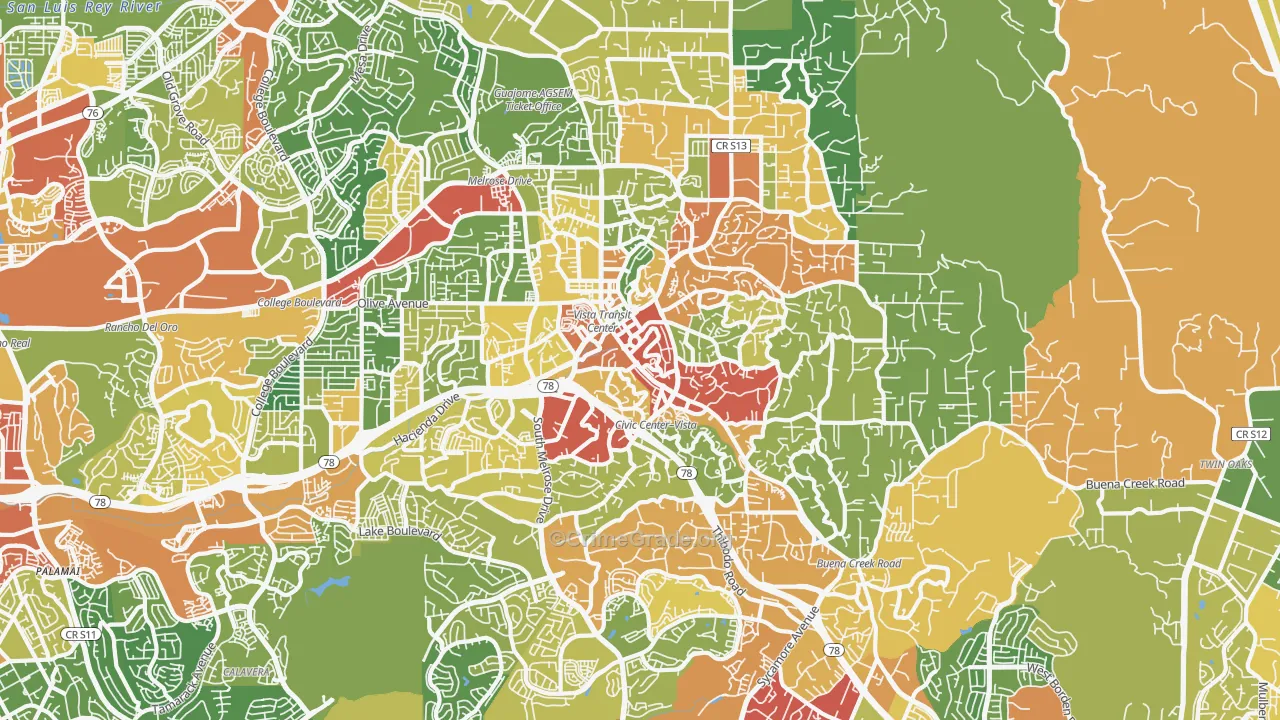 Vista, CA Map of Vandalism Rates