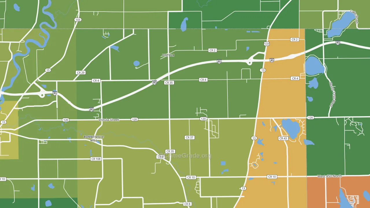 Vistula, IN Map of Vandalism Rates