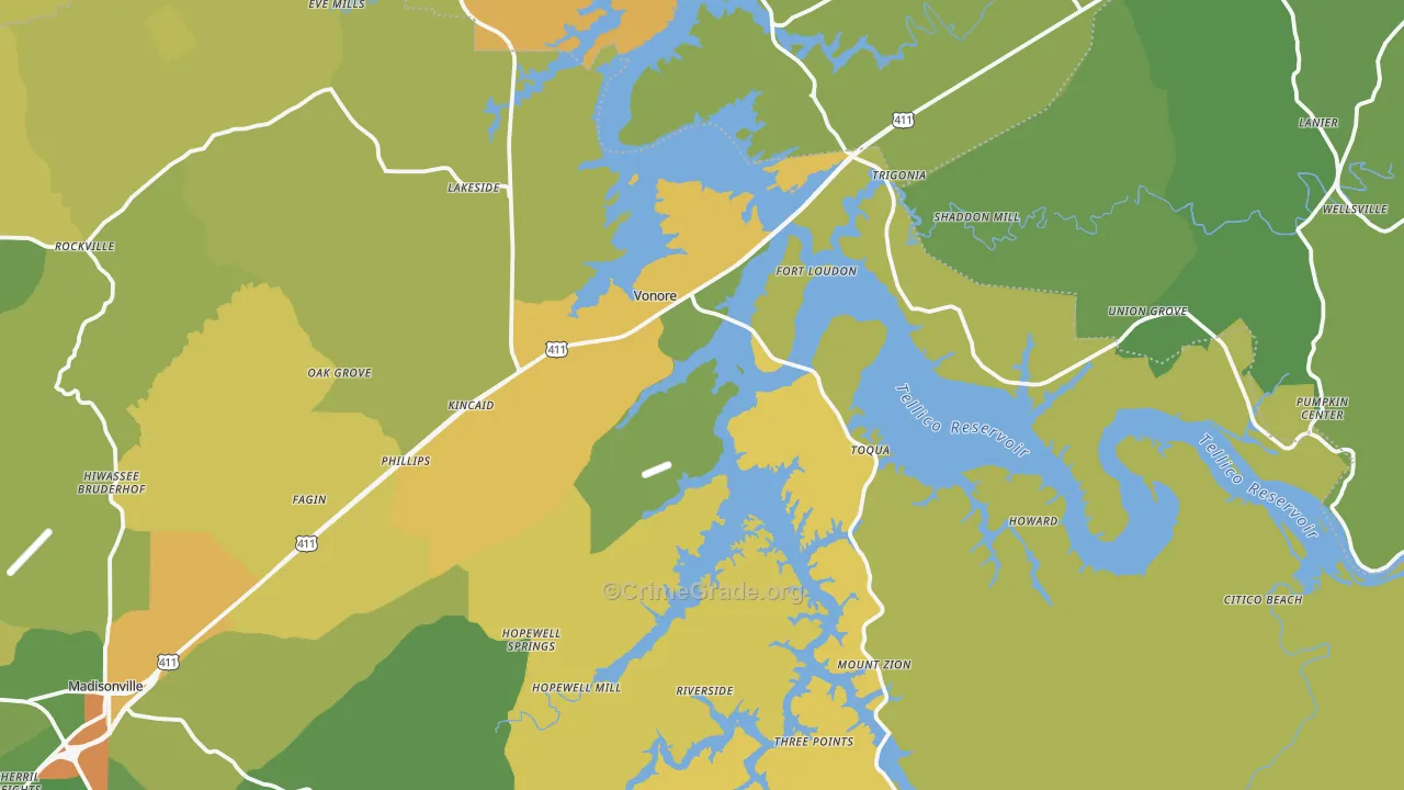 Vonore, TN Map of Vandalism Rates