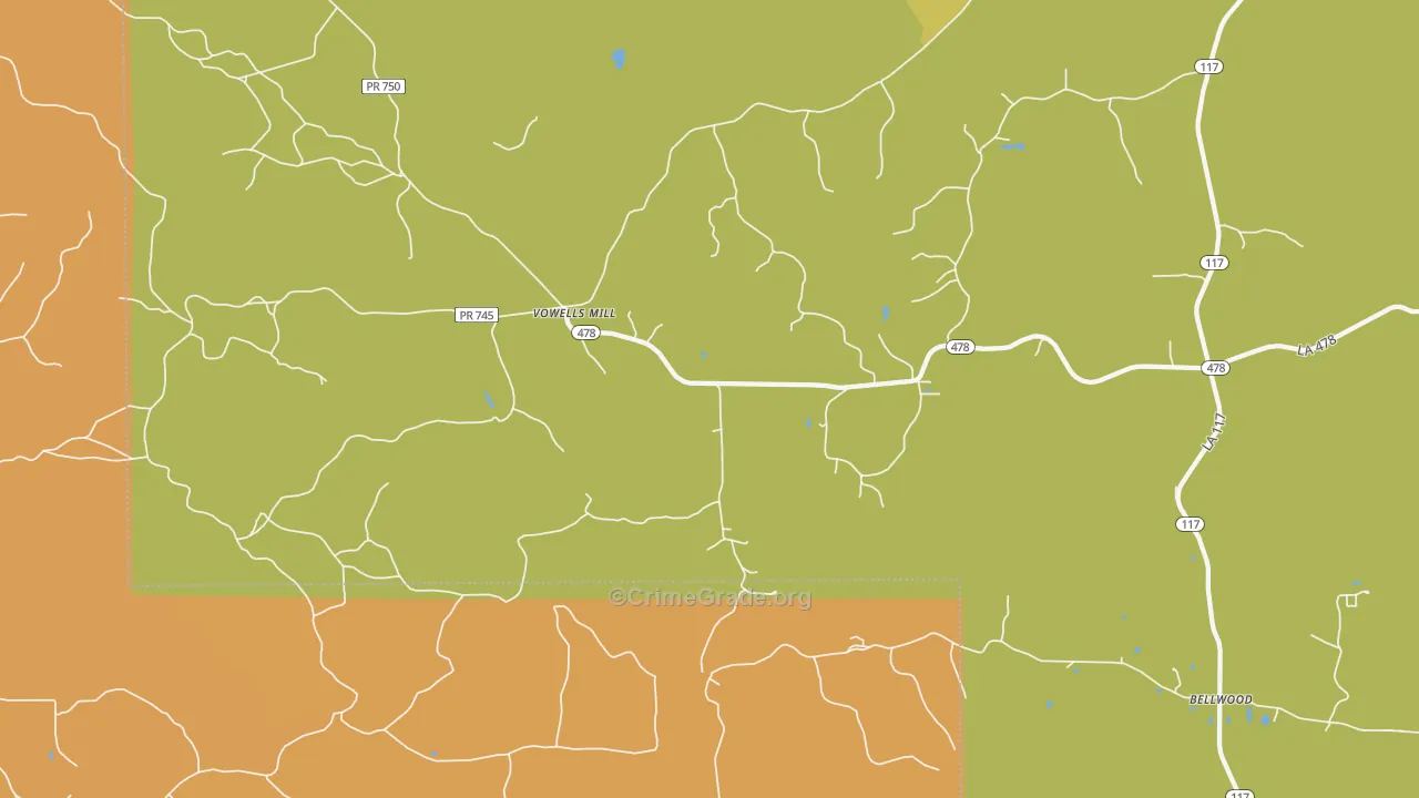 Vowells Mill, LA Map of Vandalism Rates