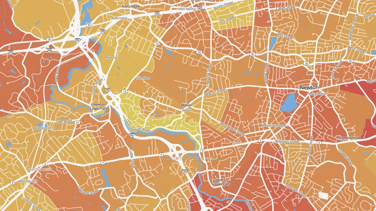 Waban, MA Map of Vandalism Rates