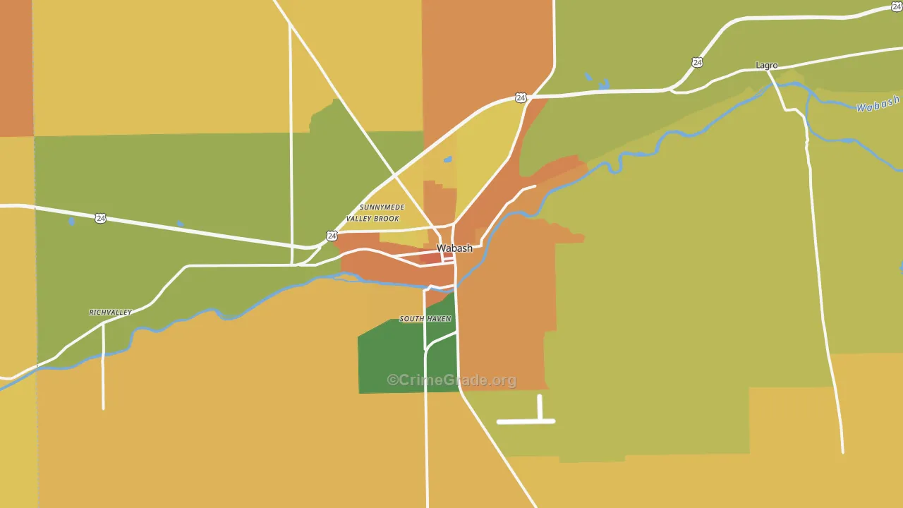 Wabash, IN Map of Vandalism Rates
