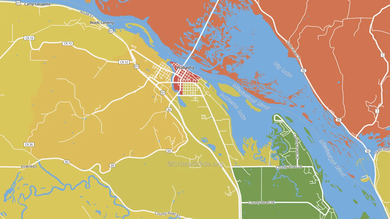 Wabasha, MN Map of Vandalism Rates