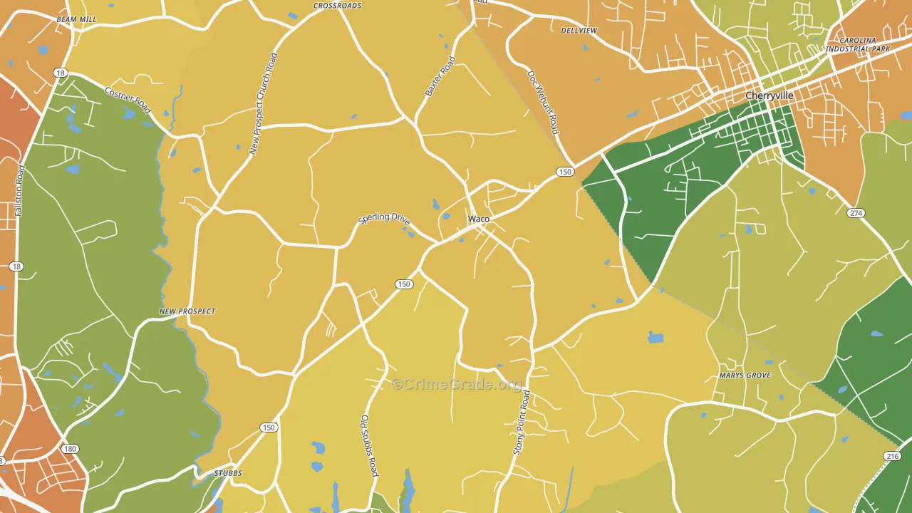 Waco, NC Map of Vandalism Rates