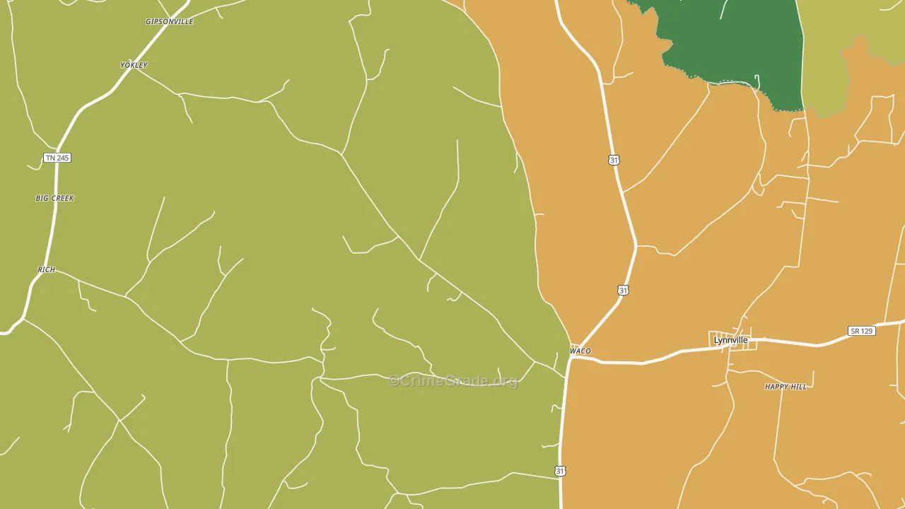 Waco, TN Map of Vandalism Rates