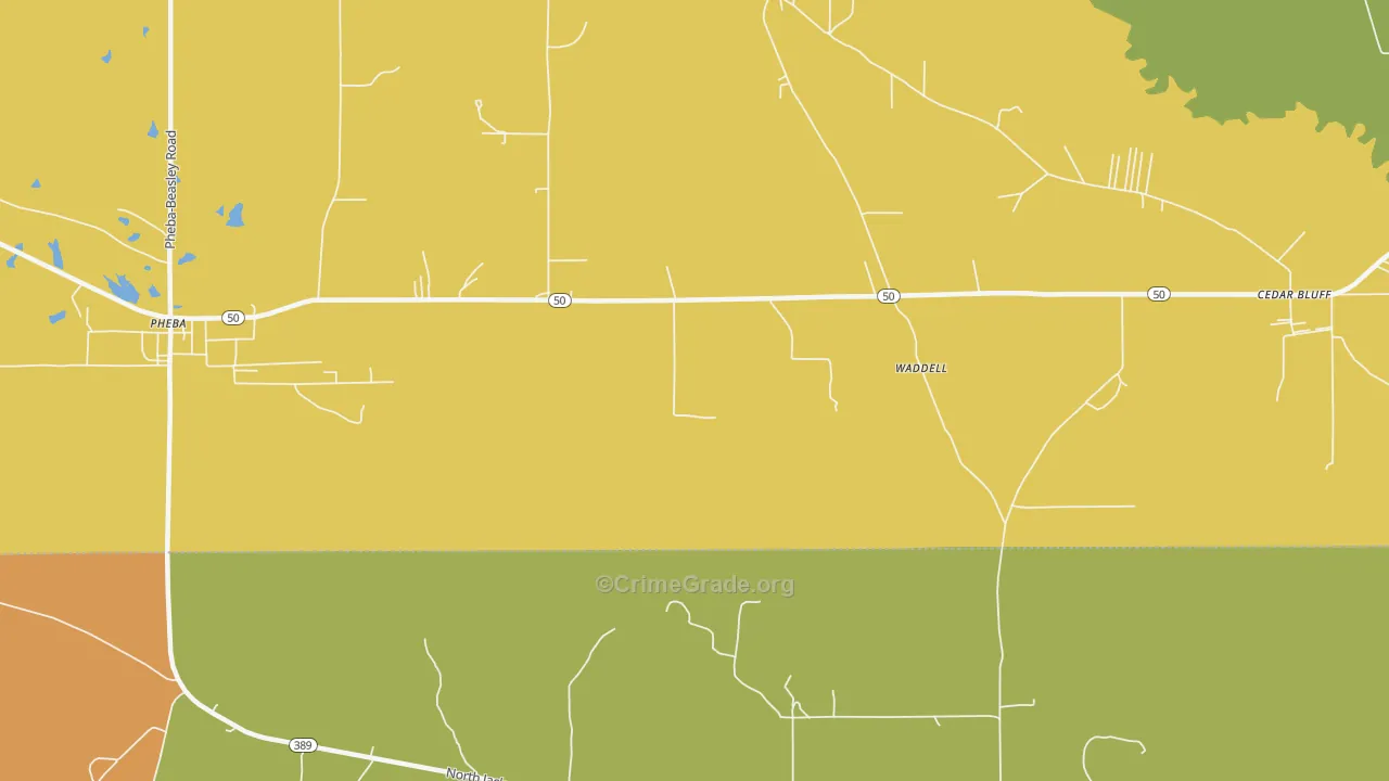 Waddell, MS Map of Vandalism Rates