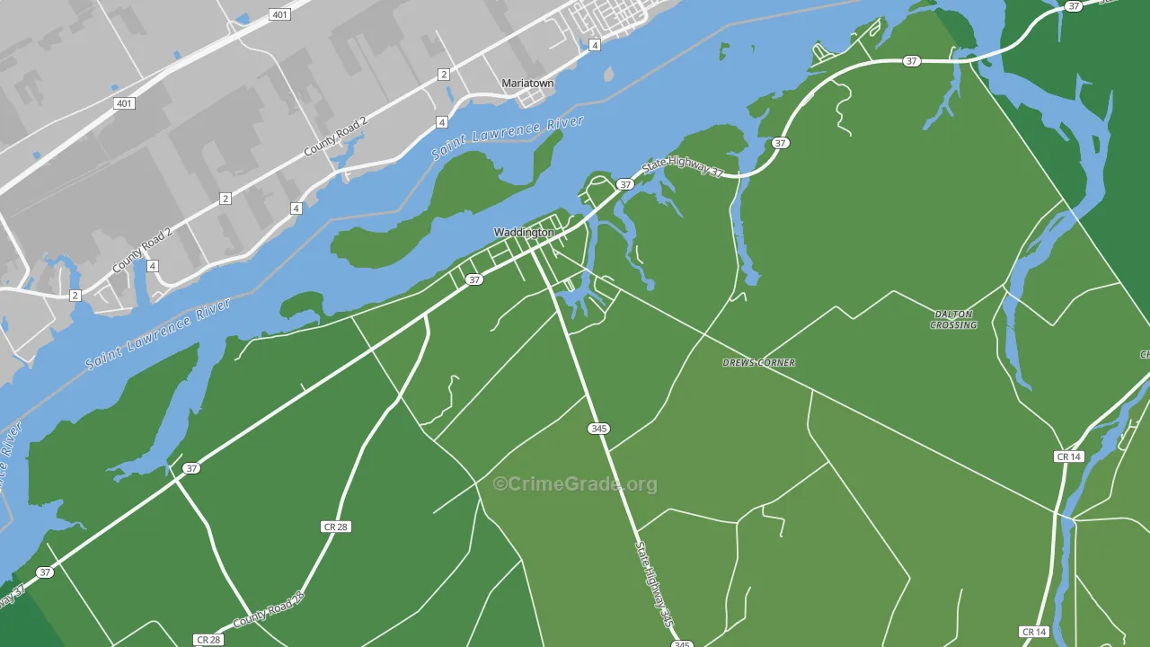 Waddington, NY Map of Vandalism Rates