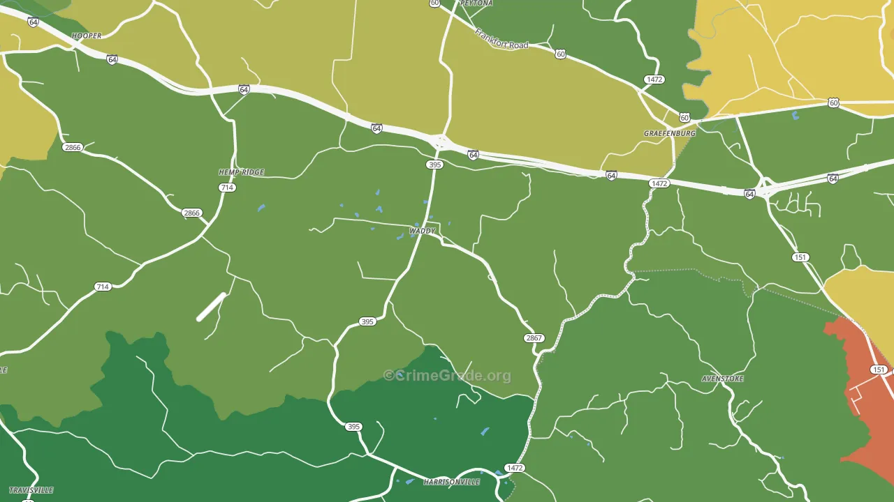 Waddy, KY Map of Vandalism Rates