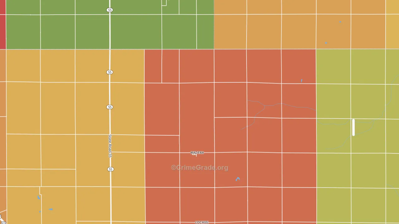 Wadena, IN Map of Vandalism Rates
