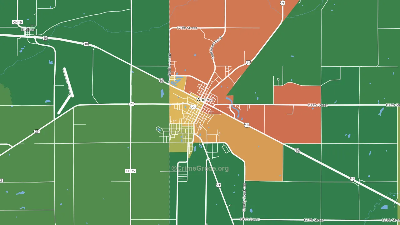 Wadena, MN Map of Vandalism Rates